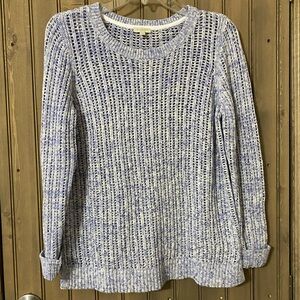 Talbots Sweater Blue Crewneck Crochet Open Knit Casual Cotton Womens